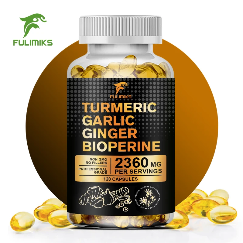 

4-in-1 Turmeric & Garlic Supplements with Bioperine 2360 mg, Ginger Root Capsules for Joint, Digestion & Immune Health Support