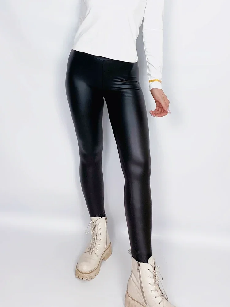 BIVIGAOS New Autumn Winter High Waist PU Leather Leggings Women Fleece Slim Skinny Sexy Leather Pants