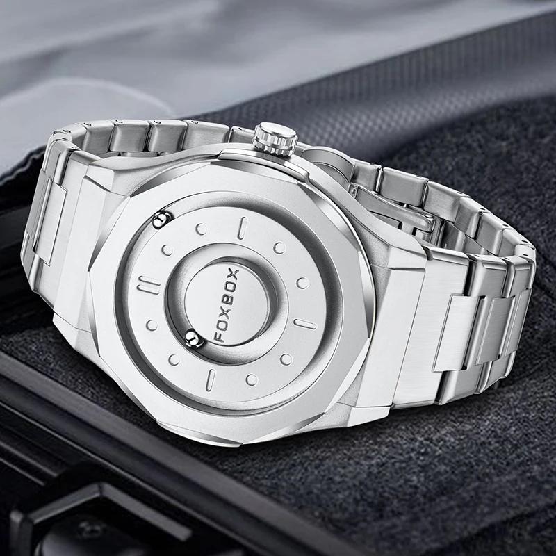 FOXBOX 2025 Luxe Horloges Mannen Creatieve Scrollende Kralen Quartz Horloge LUIK Mode Waterdicht Stalen Heren Horloge Reloj Hombre