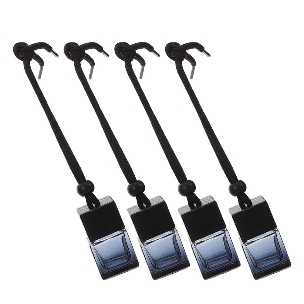 

4Pcs Car Air Freshener Hanging Bottle Black 8Ml Refillable Glass Diffuser for Essential Oils Auto Home Office Aroma Decor