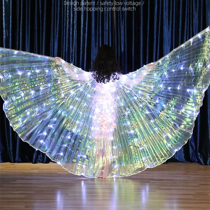 Dança fada dança do ventre led anjo isis asas brancas dança asas luminosas trajes palco mostra borboleta crianças meninas