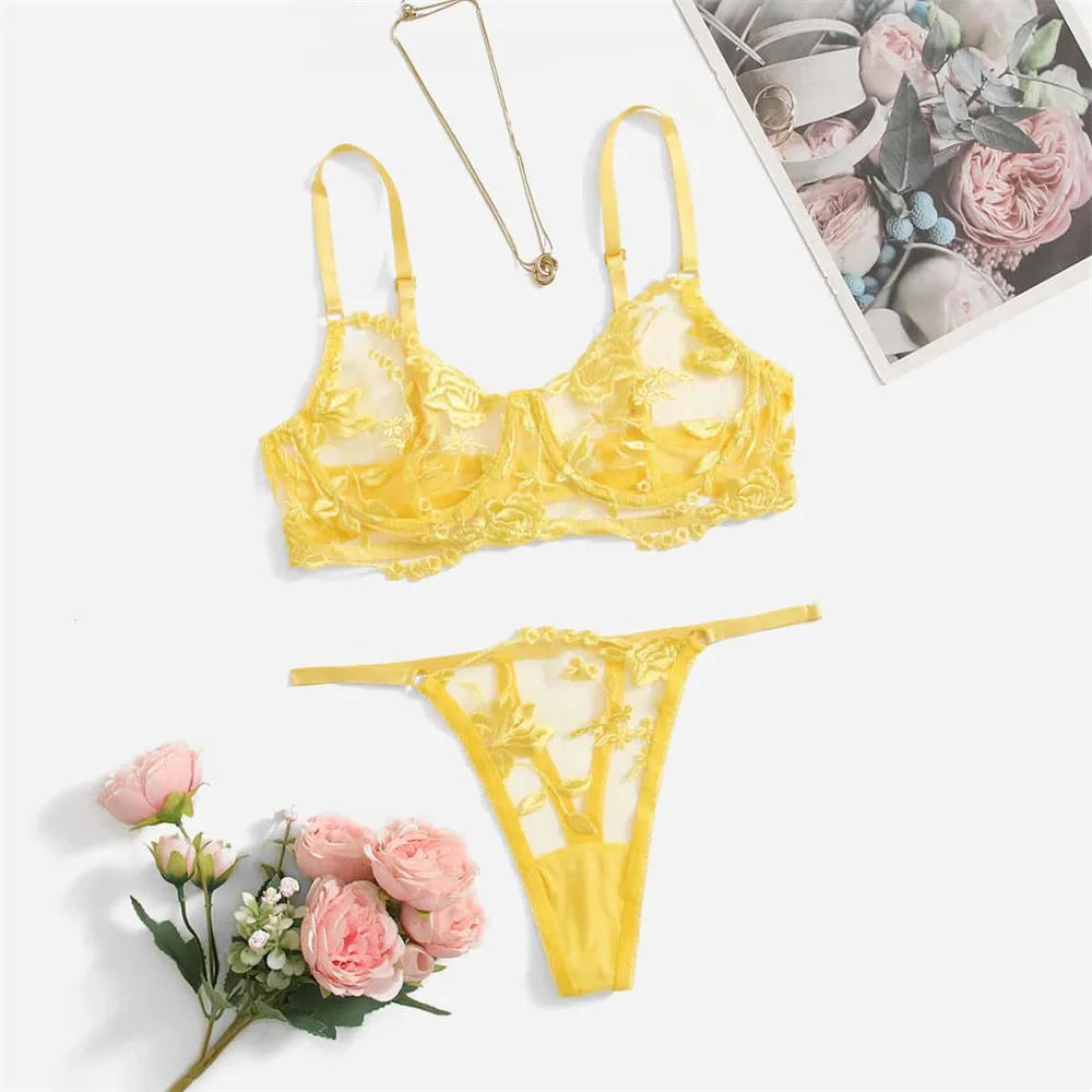 Sexy Women\'s Underwear Fancy Lingerie Sexy Bra and Panties Set Embroidery Lace Transparent Fairy Outfit Sexy Lingerie Set 2024