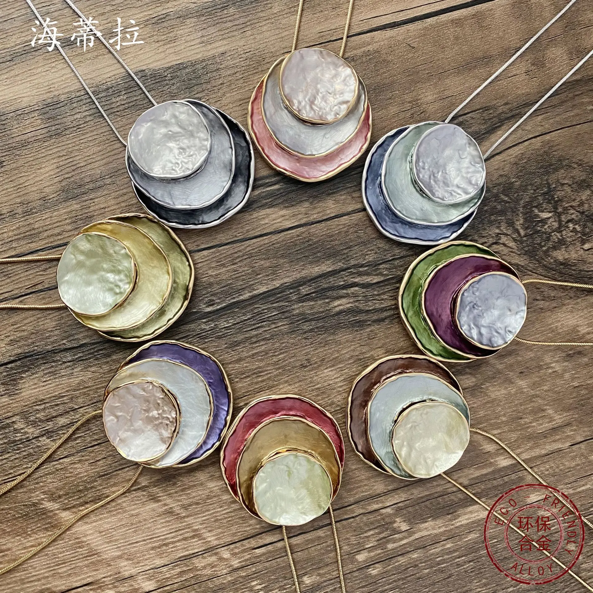TEMU three-layer round cake color coated pendant bohemian color painted oil women's versatile neck chain