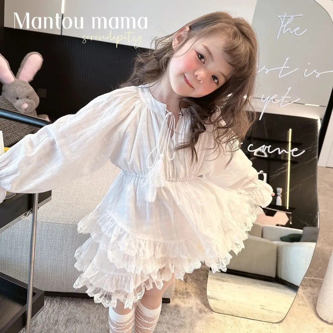 2026 New Korean Fairy Princess Dress Girls Elegant Versatile Trendy Long Sleeve Dress
