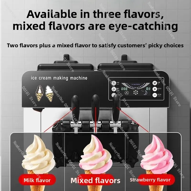 Commercial Ice Cream Machine Three Color Soft Serve Automatic Frozen Yogurt Maker For Shop Stall Business Use High Efficiency