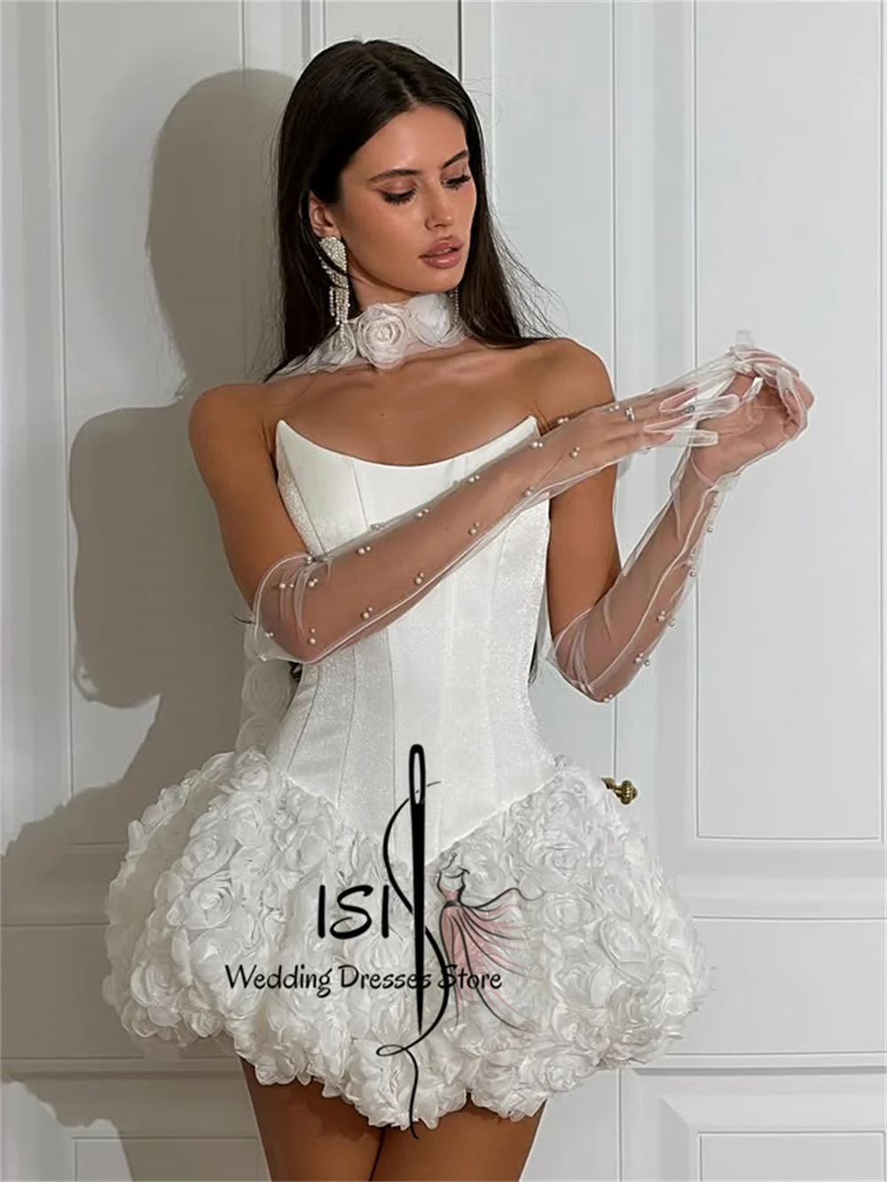 Vestidos de Festa Personalizados com Flores 3D em Ivory, Sem Alças, para Mulheres, Vestidos de Noite Personalizados