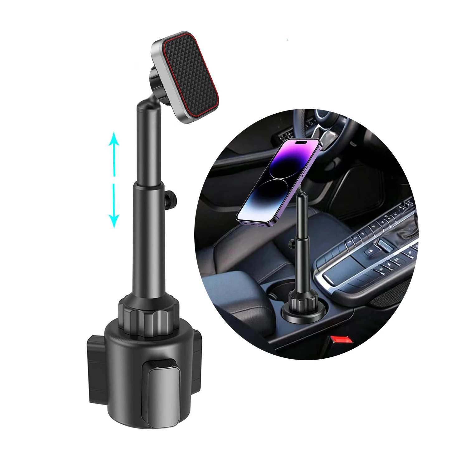 Magnetic Cup Holder Phone Mount, Quick Extension Long Arm Car Cup Phone Holder, Super Strong Magnets Mount for All Cellphones
