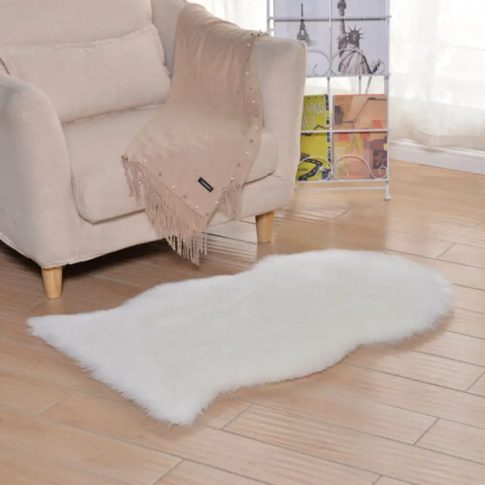 Imitation Wool Washable Fluffy Shaggy Non Slip Long Hair Carpet Bedroom Mats Soft Rugs Faux Fur Sheepskin Rug