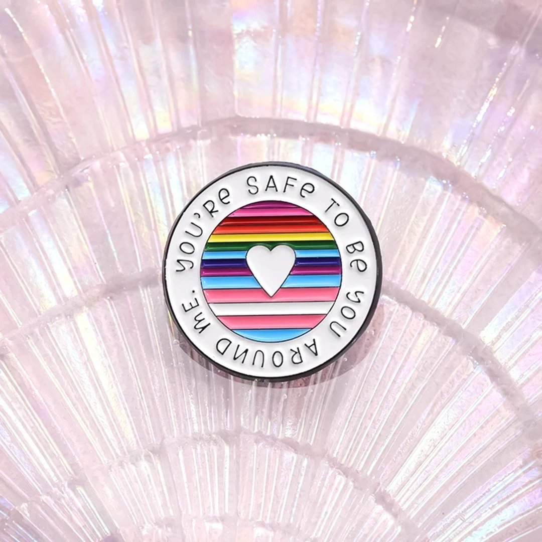 LGBT Rainbow Pride Enamel Pins You Are Safe With Me Round Brooches Lapel Badge Jewelry Gifts For Gay Lesbian Homosex Friends image 3