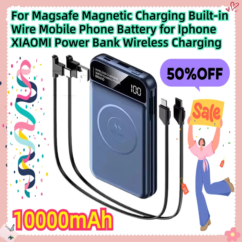 

For Magsafe Magnetic Charging Built-in Wire Mobile Phone Battery for Iphone XIAOMI Power Bank 10000mah Wireless Charging
