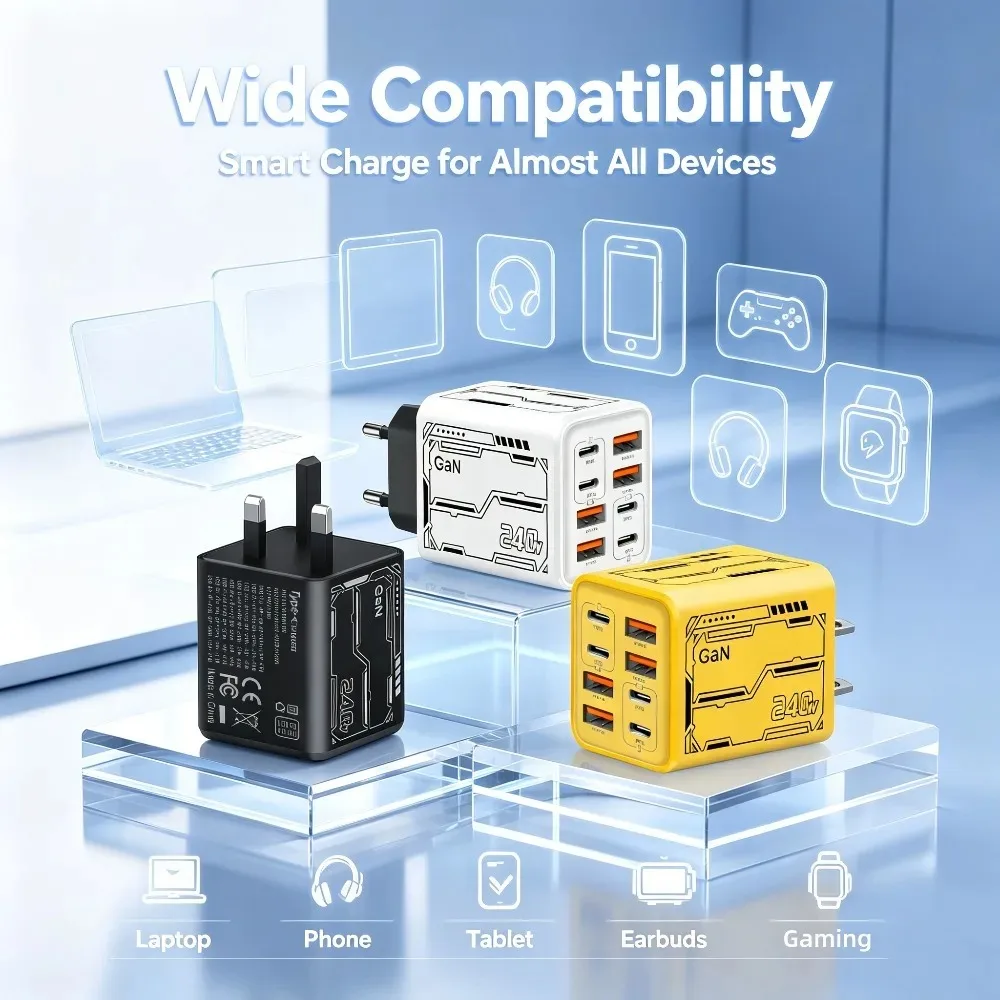 8-in-1 GaN 240W PD 데스크탑 충전기 4PD 4USB 멀티 포트 전원 어댑터(아이폰 16용) 샤오미 삼성 노트북 EU US 플러그 이미지 3