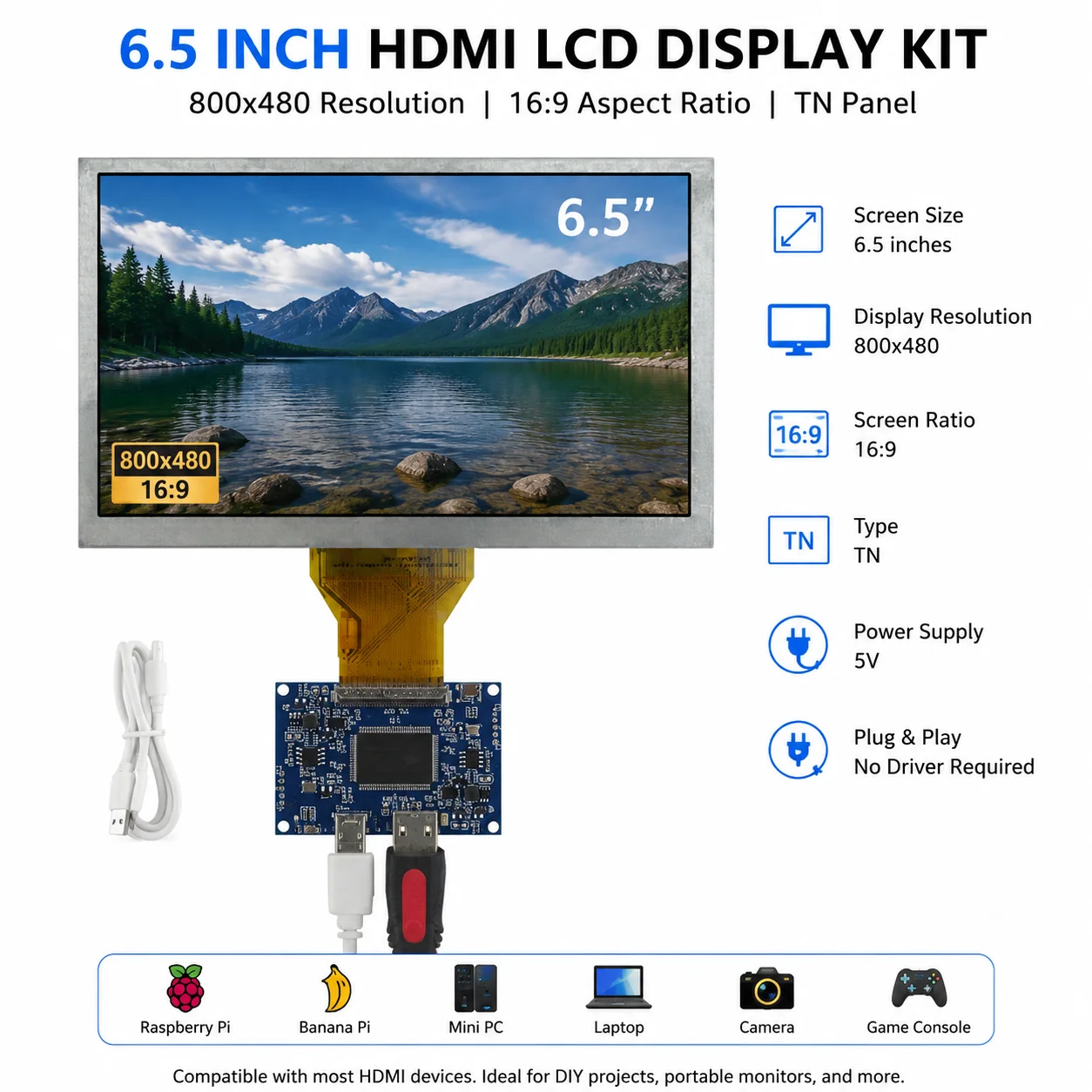 65-インチ-at065tn14-ポータブル-lcd-ディスプレイ画面ユニバーサル-diy-ミニ-hdmi-ドライバーコントロールボード-raspberry-pi-pc-モニター用