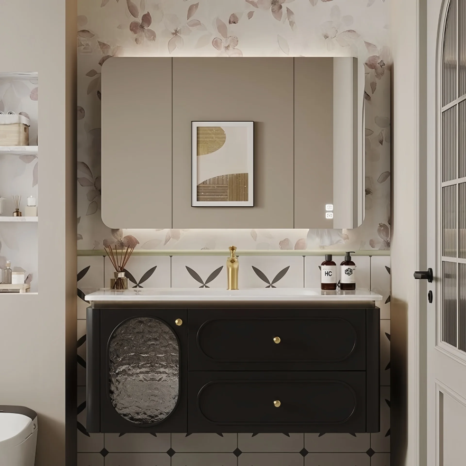 French oak paint antique bathroom bathroom cabinet combination ceramic integrated basin moisture-proof face wash basin