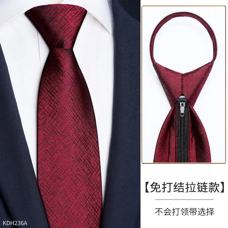 Corbatas de boda de alta calidad para hombres, corbata Formal de 7cm con cremallera, nudo rojo vino, regalo de alta gama, 100%, 2,75"