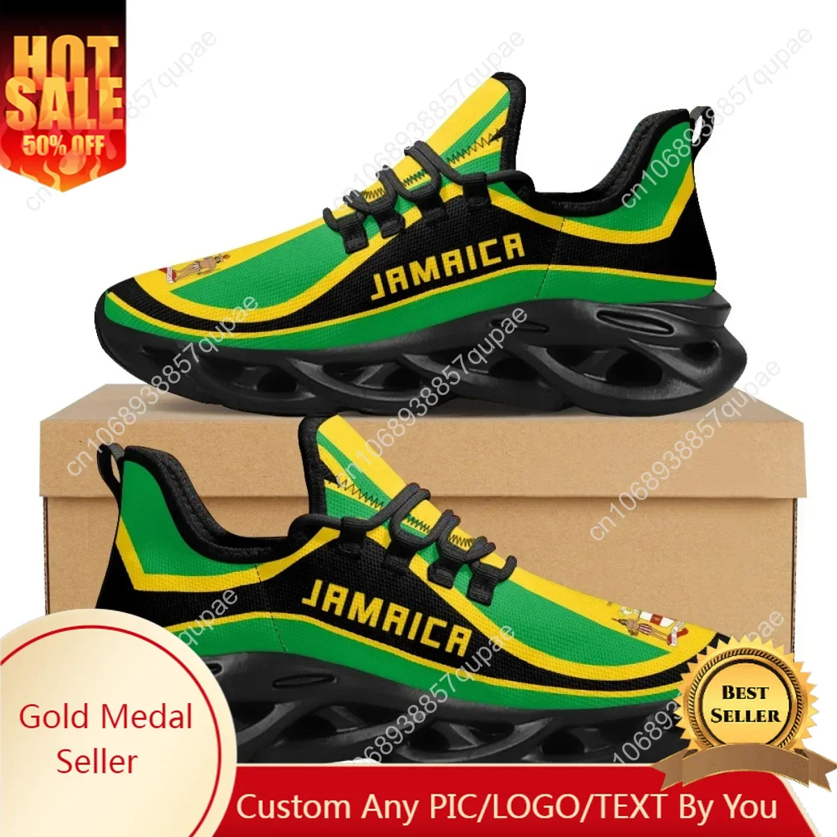 

Jamaica Flag Pattern Lightweight Lace Up Mesh Shoes for Women Men Patriotic Pride Shoes Platform Sneakers Custom Name Zapatos