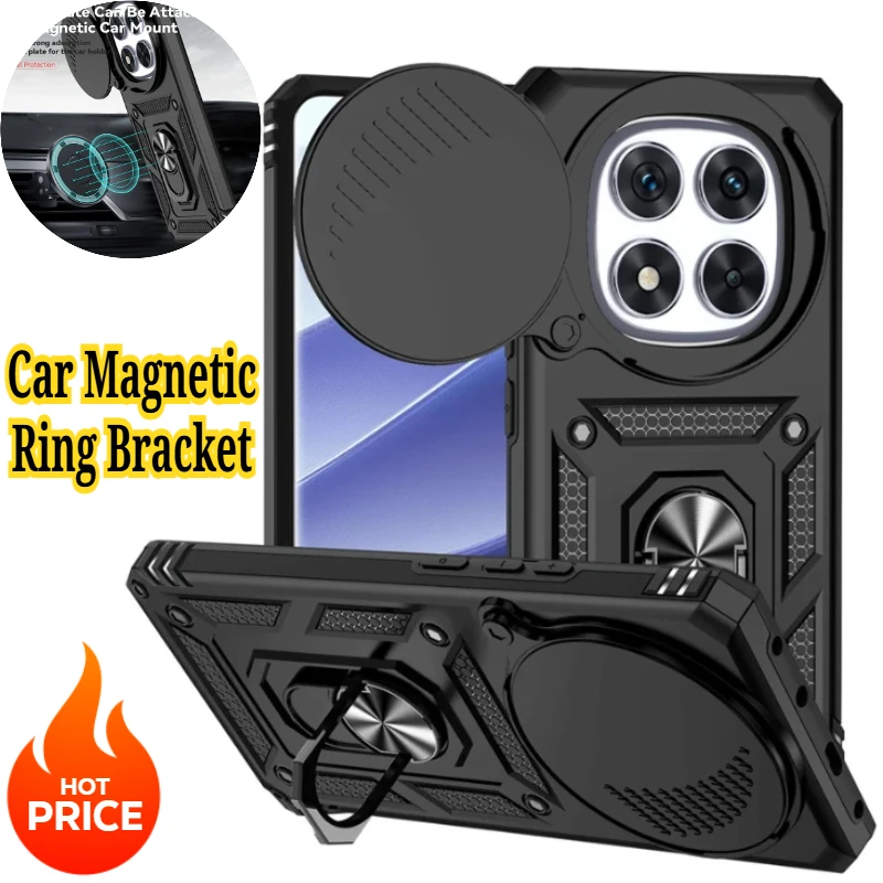 Heavy Duty Car Magnetic Ring Holder Phone Case for Xiaomi Redmi Note 15 14 13 Pro Plus 4G 5G Anti-Drop Slide Lens Armor Cover