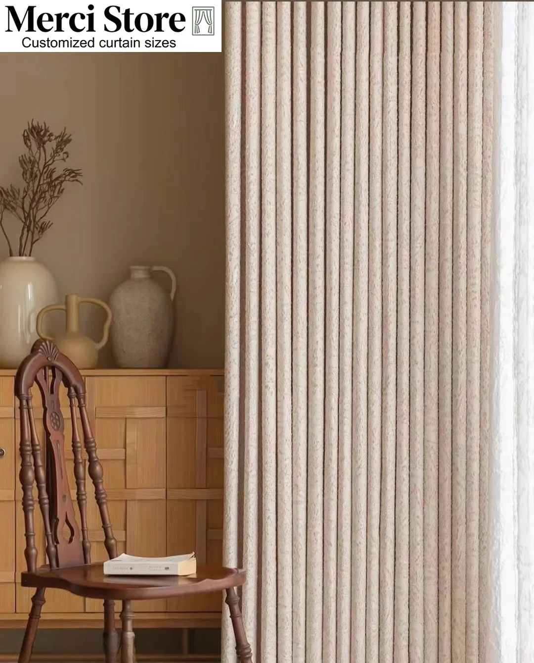 Albizia Floral Embossed Jacquard Curtains High‑end Cotton and Linen Woven Living Room Bedroom Semi Blackout Beige Tone Fabric