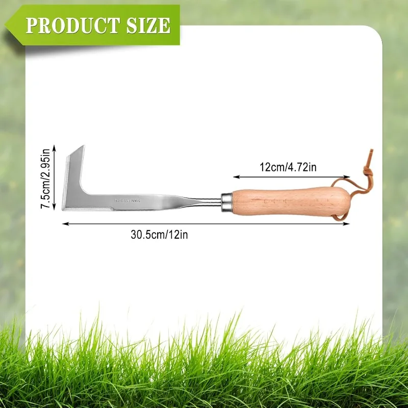 Grattoil à Désherber Manuel, 30 cm - Manche en Bois et Lame en Acier Inoxydable pour Éliminer les Mauvaises Herbes et la Mousse