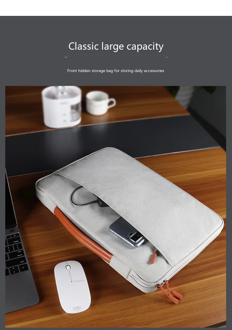Laptop-Handtasche 13 15 Zoll Wasserdichte Polyester-Aktentasche für MacBook Tragbar Langlebig Büro – Detail 7
