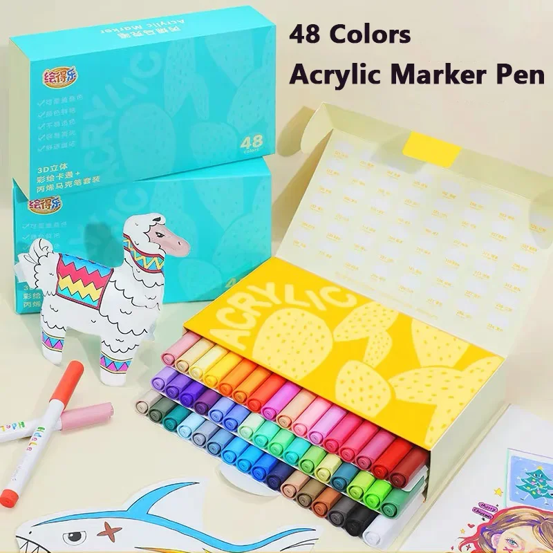 48 Colors Acrylic Marker Pen Sketching Manga Drawing Art Markers Hard Tip Watercolor Paint Brush Pen School Supplies Stationery