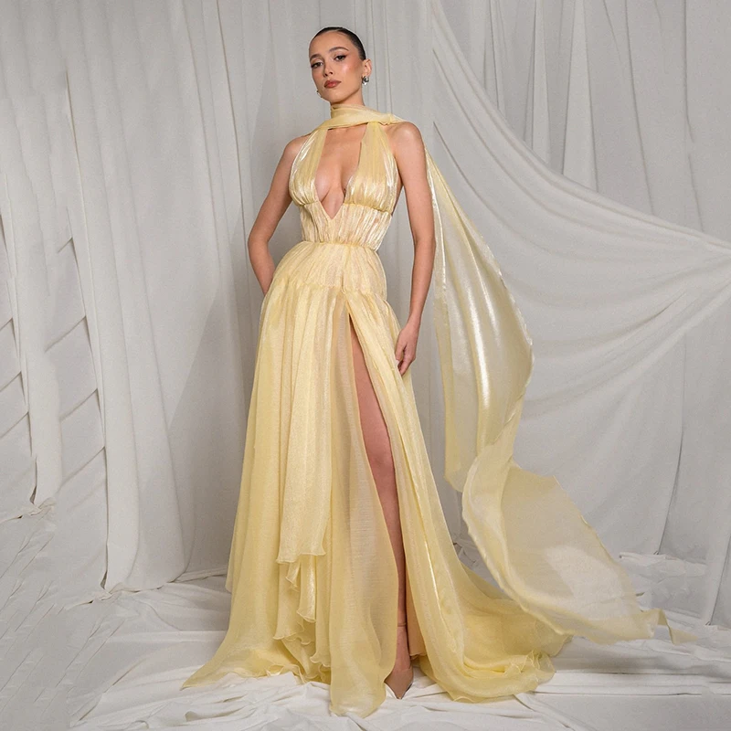 

Thinyfull 2026 A-Line Prom Evening Dresses Saudi Arabia Deep V-Neck Side Slit Party Dress Sexy Cocktail Prom Gowns Customized