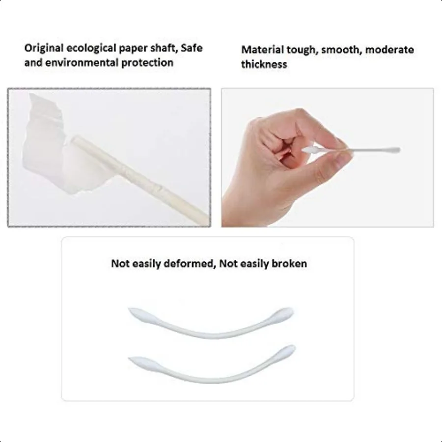 Tamponi di cotone 800 pezzi Punte a doppia precisione con bastoncino di carta 4 confezioni da 200 pezzi di forma rotonda+a punta