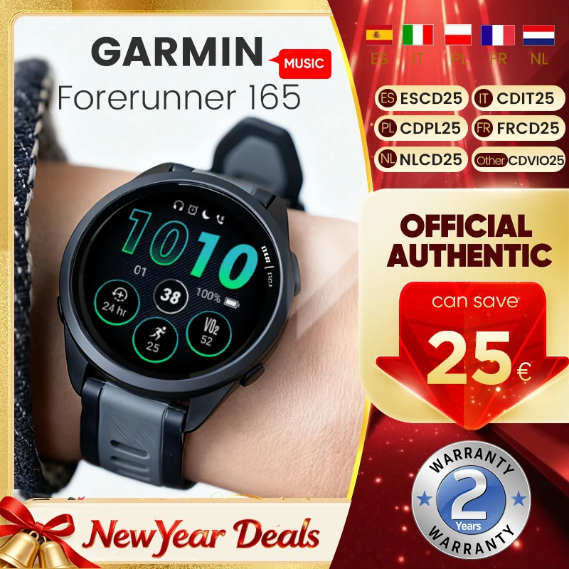 GARMIN Forerunner 165 musique SmartWatch 43mm en cours d'exécution GPS 1.2 pouces AMOLED Touch 25 + écran de sport