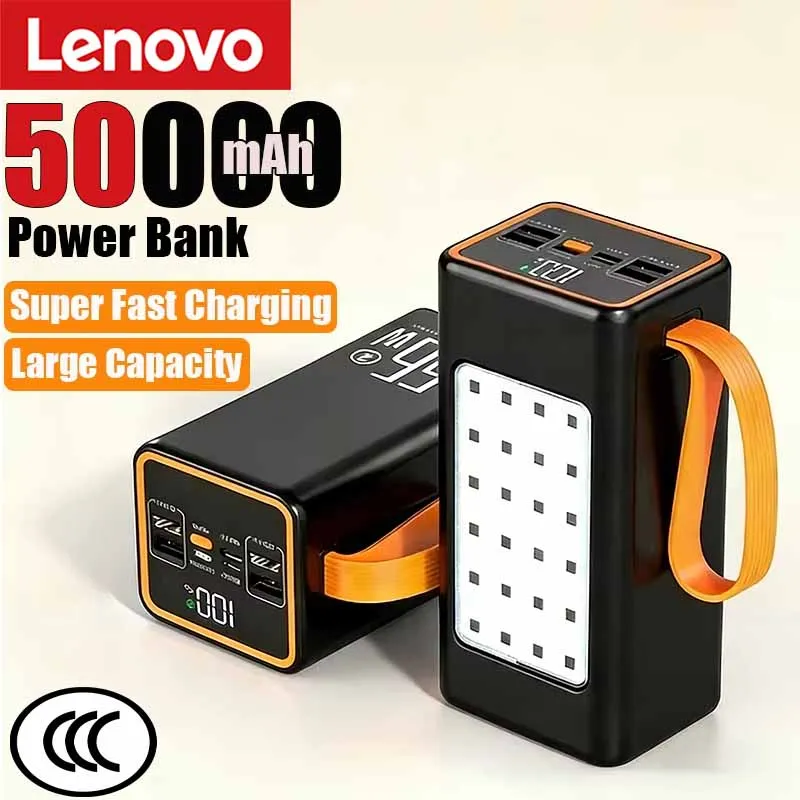 

Внешний аккумулятор Lenovo 50000 мАч с быстрой зарядкой, портативный, большой емкости, USB-C, для iPhone Samsung 2026