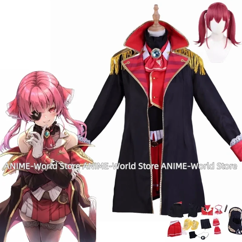 

Anime Game Virtual Idol Houshou Marine Cosplay Costume Wig Black Windbreaker Coat Uniform Woman Sexy Kawaii Birthday Party Suit