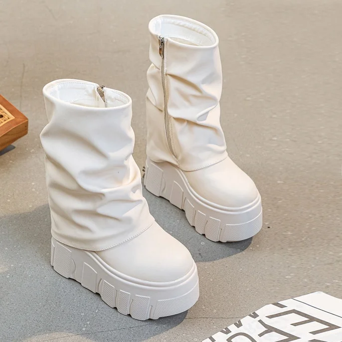 

Корейские женские ботинки, увеличивающие рост 4 см, ботинки Thi Bot ort, тонкие ботинки, непромокаемые ботинки на платформе с круглым носком