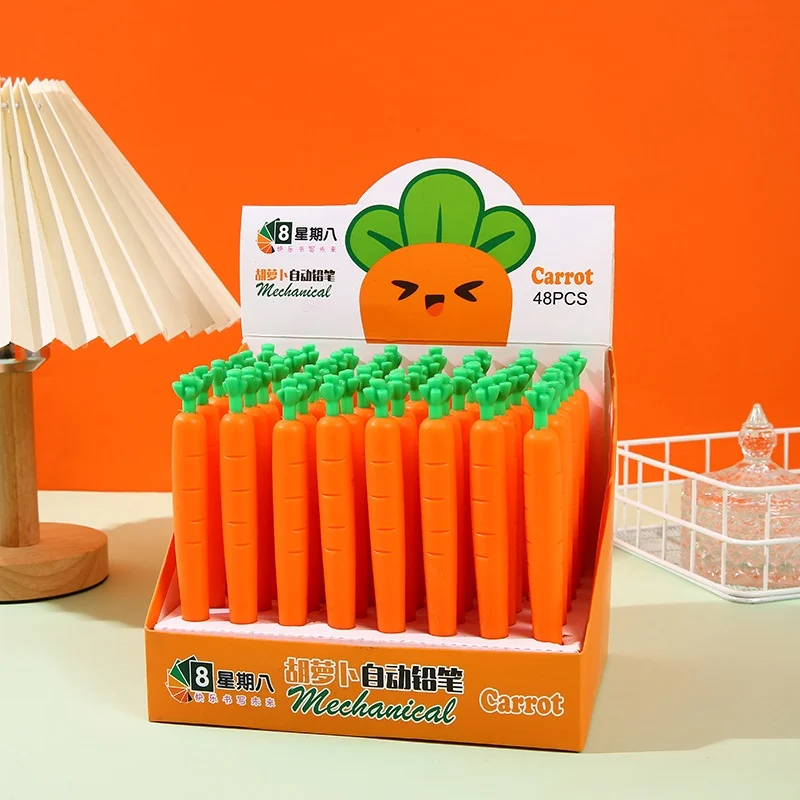 48pcs/lot Creative Carrot Mechanical Pencil Cute 0.5MM Drawing Writing Automatic Pen School Office Supplies