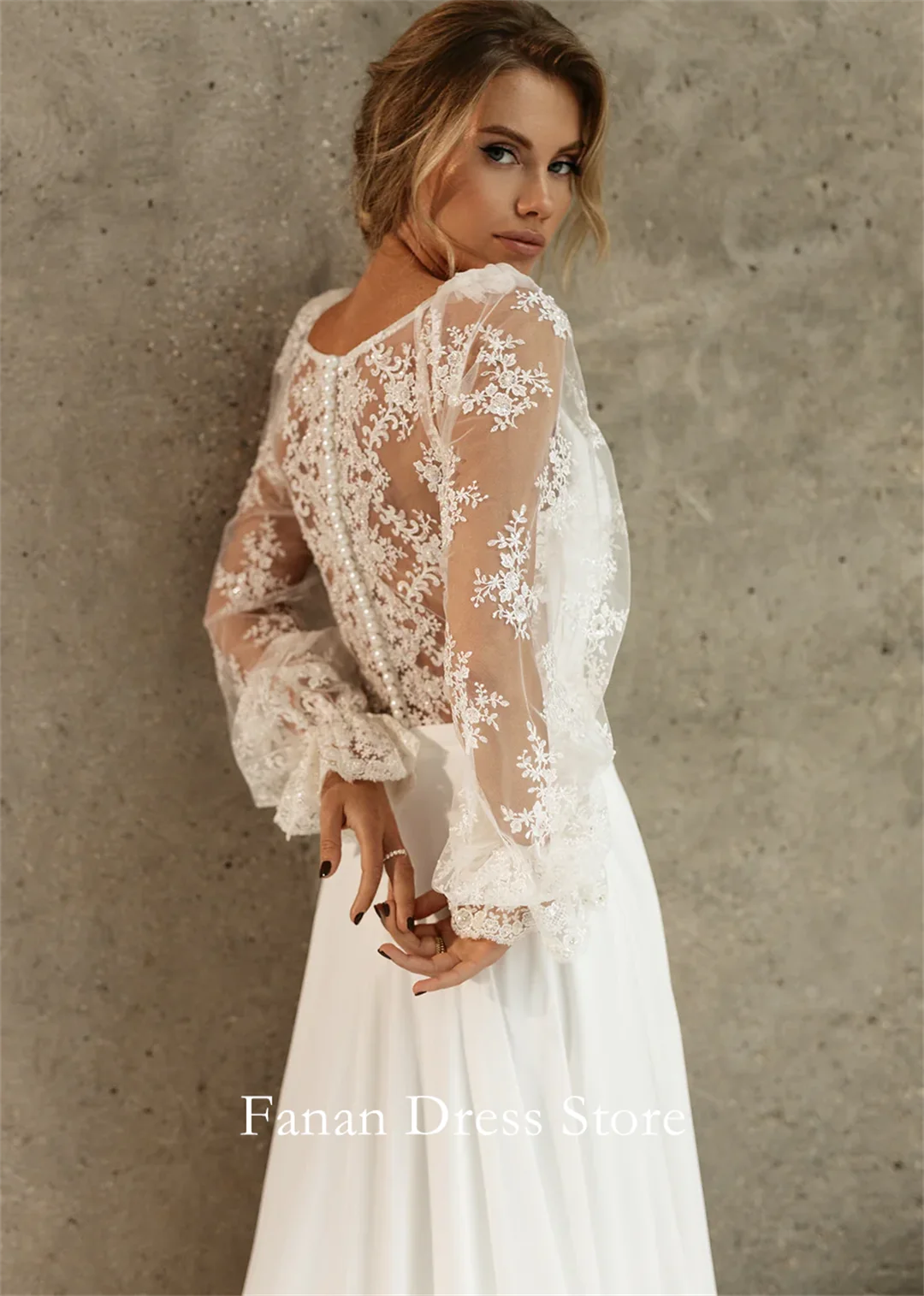 Fanan Boho-Chic Pernyataan Pernikahan Gaun Tebal Lengan Disesuaikan Chiffon Ruched Gading Gaun Pesta Pengantin Pernikahan & De Novia