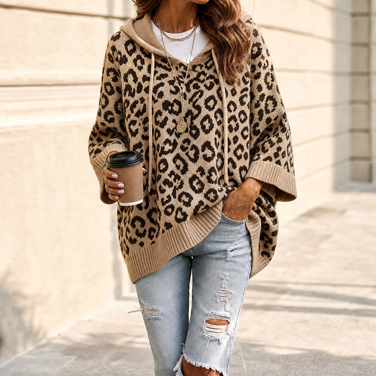 Women's Winter Clothing Sale Hoodie Round Neck Long Sleeve Loose Fit Medium Weight Knit Color Block Pocket No Button Casual