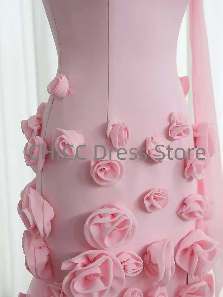 꽃과 절묘한 이브닝 드레스 Strapless 민소매 인어 파티 댄스 파티 드레스 핑크 특별 행사 드레스 맞춤형