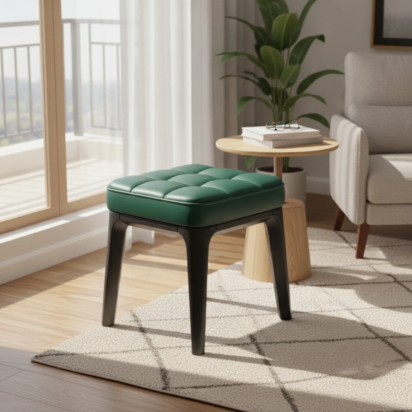 Upholstered Stool Tufted Padded Stool Footrest Compact Seat Low-Height for Living Room, Bedroom
