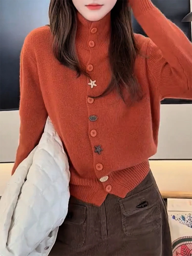 

Korean Sle High Collar Knitted Open Cardigan Color Bule Versatile Ele Agel Autumn Winter New Arrival plus Size Woo...