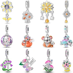 Warm 925 Sterling Silver Parent-Child Moment Shining Sunflower Bouquet Charms Beads 3mm DIY Fine Jewelry Making