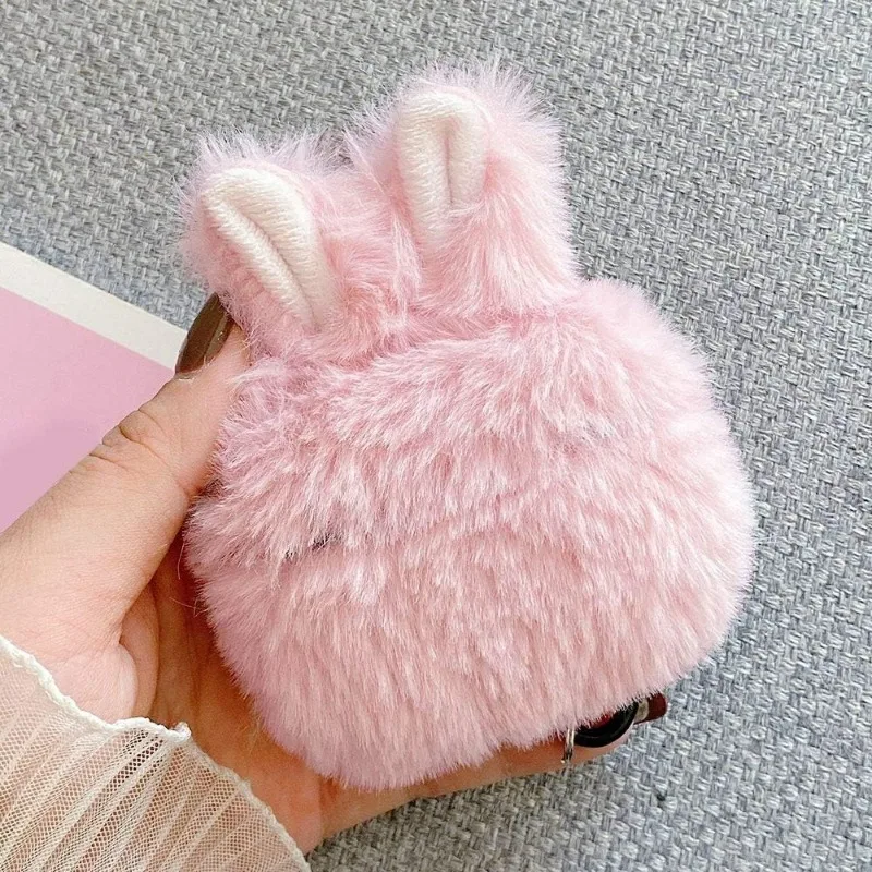 Cute Plush Rabbit Ear Protector Case for AirPods 1 2 Pro Wireless Charging Box Soft Fluffy Plush Protector Cover for Airpods