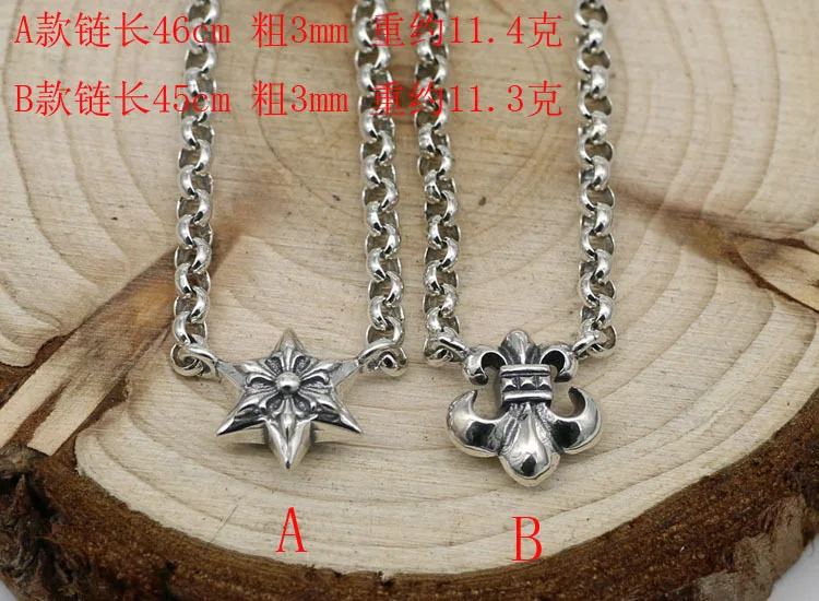 Wholesale Japanese and Korean punk 925 sterling silver six pointed star boat anchor necklace pendant, small and delicate women's