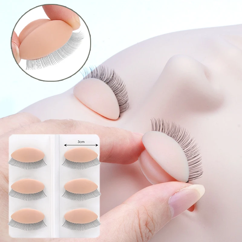 3Pairs/Set Replacement Fake Eyelash Extension Practice Model Eyes Silicone Realistic Skin and Hair Removable Eyelids Makeup Tool