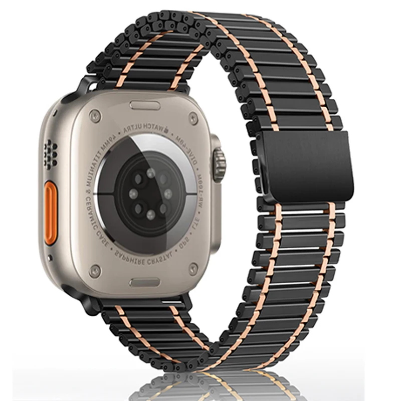 애플 워치용 마그네틱 링크 스트랩, 울트라 밴드, 49mm, 44mm, 45mm, 42mm, 41, 40, 38 금속 스테인레스 스틸 팔찌, 아이워치 시리즈 SE 3, 7, 8