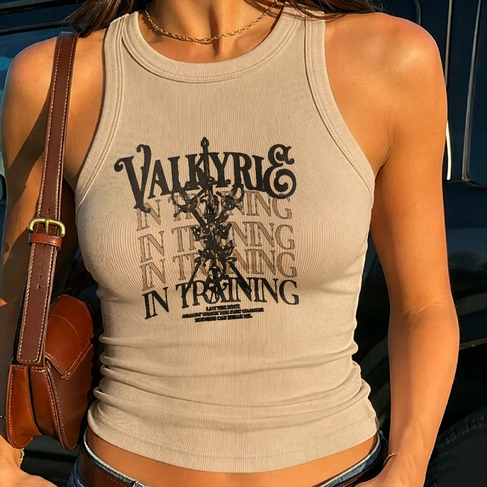 Valkyrie in Training Repeated Vintage Sword Graphic Ribbed Crop Tank Women ACOTAR Sarah J Maas Book Lover Sleeveless ReaderTank
