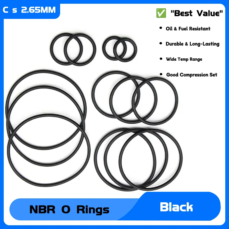

CS 2.65mm ID 5mm ~ 150mm Nitrile Rubber Gasket Round O Type Corrosion Oil Resist Sealing Washer 10pcs Black NBR O Ring Thickness