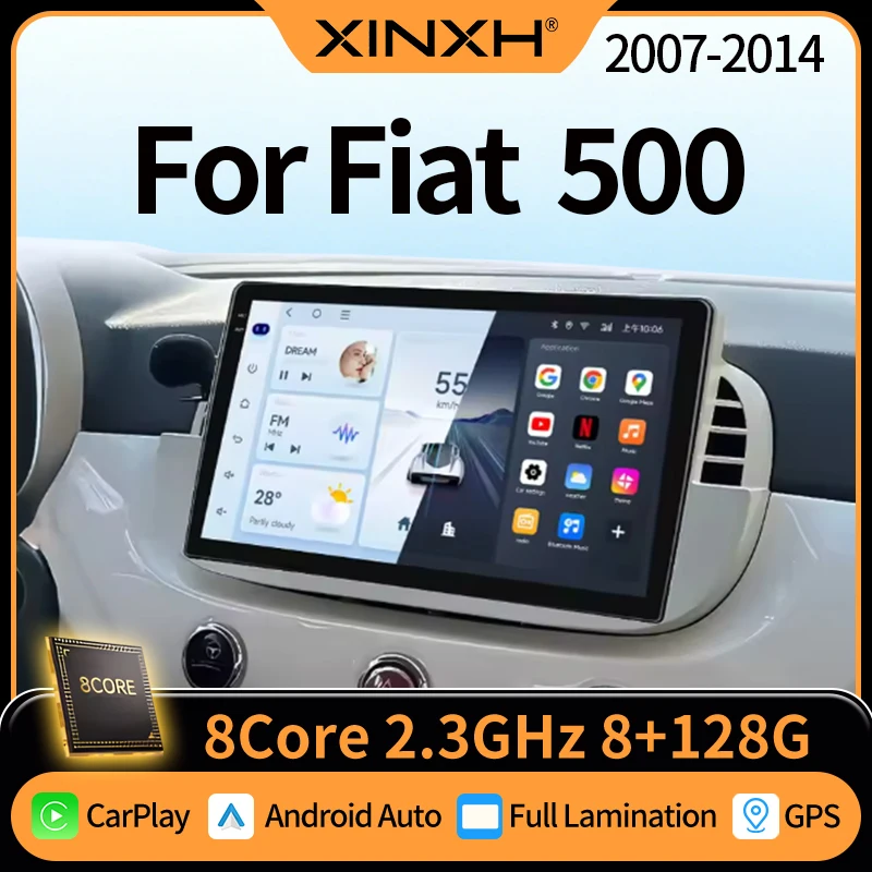 Car Stereo for Fiat 500 312 MK1 2007-2014 Pre-Facelift 500C Abarth Wireless CarPlay Android Auto Blue&Me DSP 48EQ