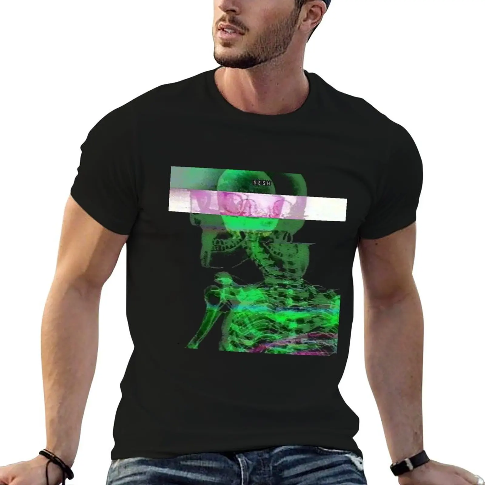 SESH SKULL GLITCH T-Shirt graphic tee shirt blue archive Men's clothing