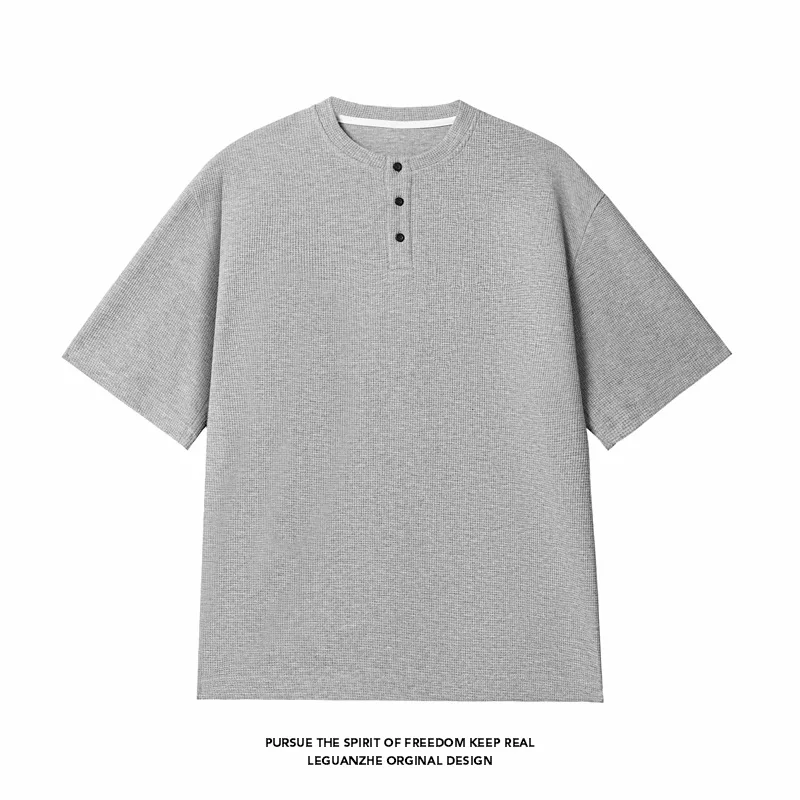 

Summer Men's Waffle Casual T Shirts Knit Short Sleeve Shirts Basic Solid Color Lightweight Tees Breathable Streetwear