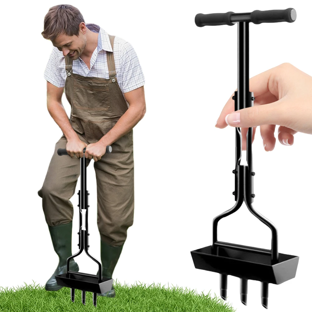 

Manual Lawn Aerator Lawn Aerator Coring Tool with Cleaning Tool Grass Aeration Gardening Tool T-shaped Handle for Compacted Soil