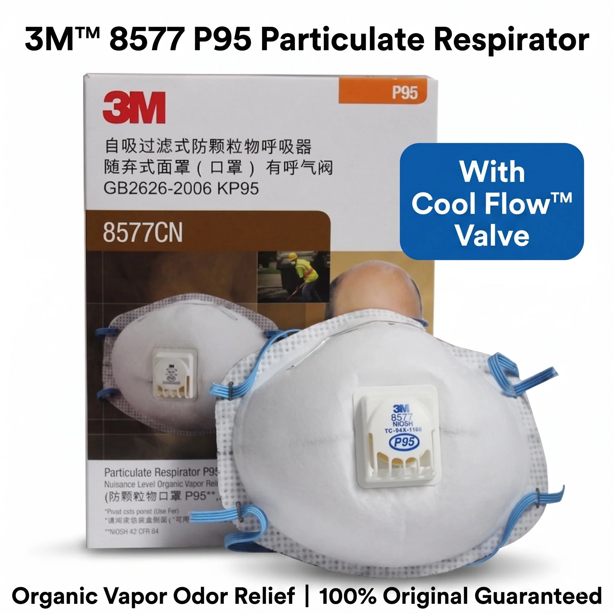 

3M 8577 P95 Dust Mask Carbon Filter Chemical Gas Respirator Face Shield with Cool Flow Valve for Painting Welding Woodworking