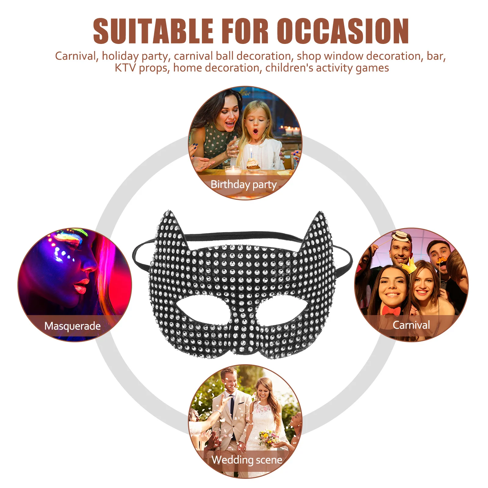 

Mysterious Cat Mask Halloween Party Cosplay Decorative Prop Adjustable Ring Durable Wear Resistant Material