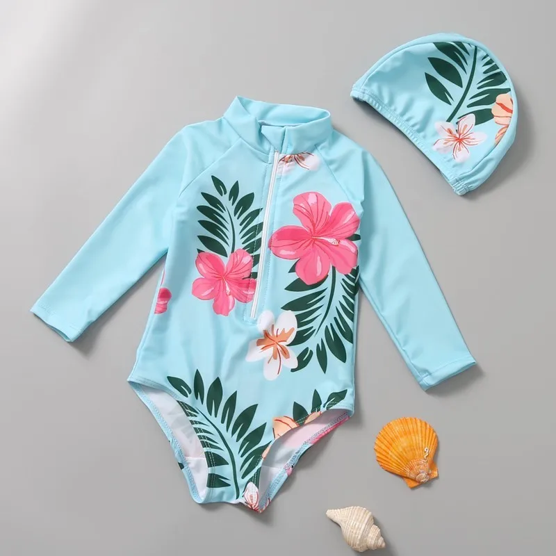 

2024 New Watermelon Cute Baby Girls Swimwear Swimsuit One Piece Body Suit Long Sleeve Beach New Summer Unicorn Eyes Korea Style